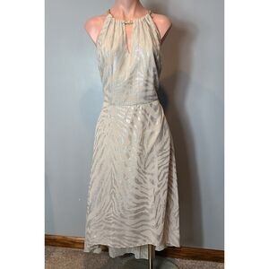 NWT WHBM Animal Print Midi Dress Mocha Silver Size 14 Gilded 20s Holiday